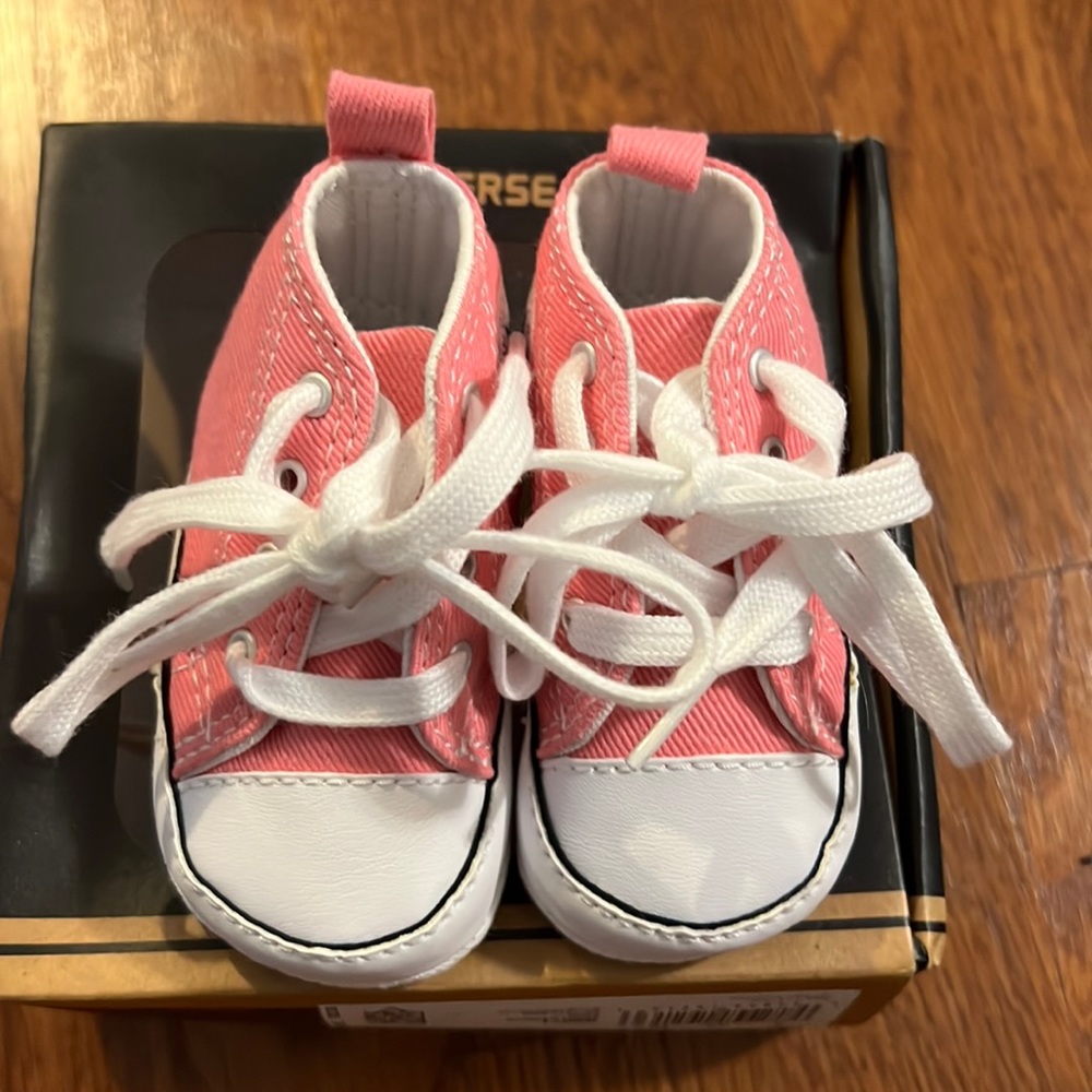 Pink and white infant converse sneakers